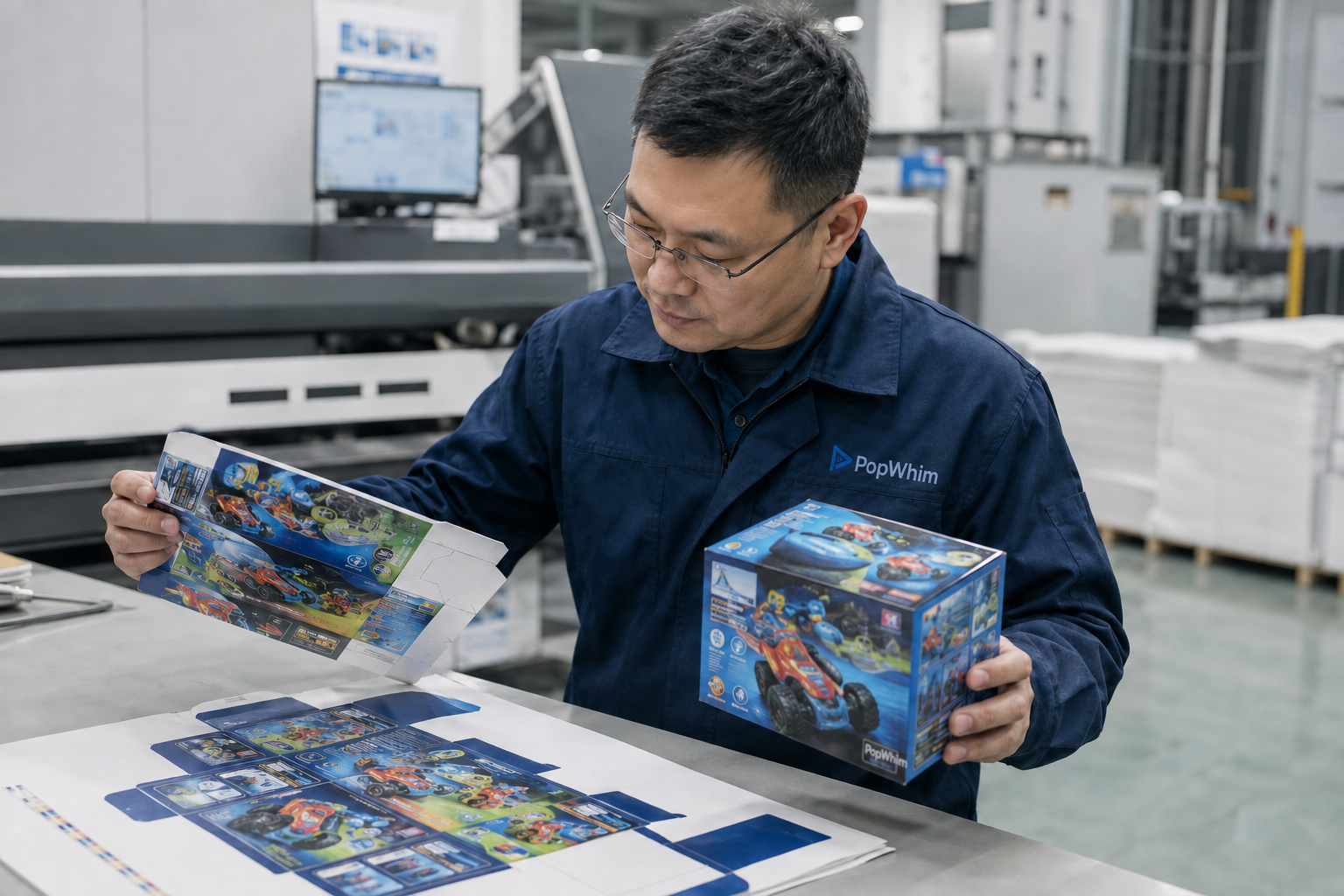 PopWhim production workflow for toy traceability labeling