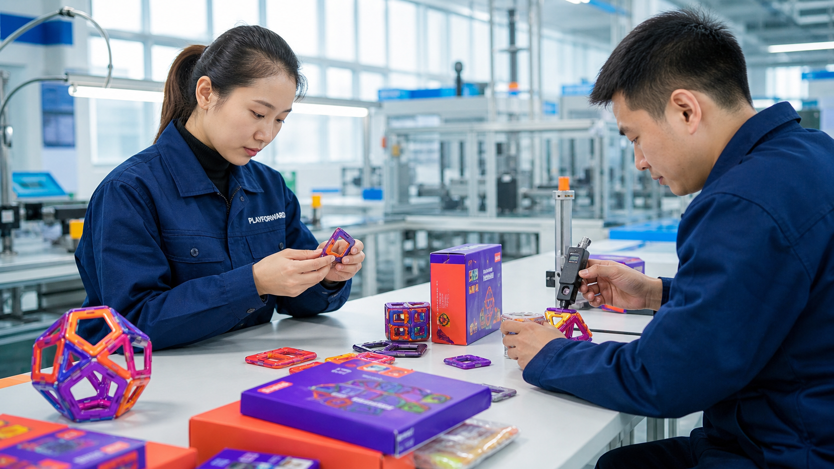 Toy quality inspection technician checking product components