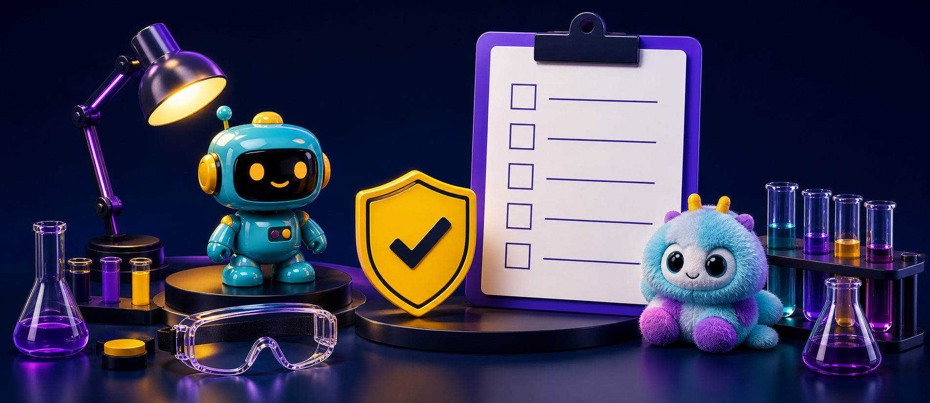 Toy safety and compliance documentation with colorful toy components